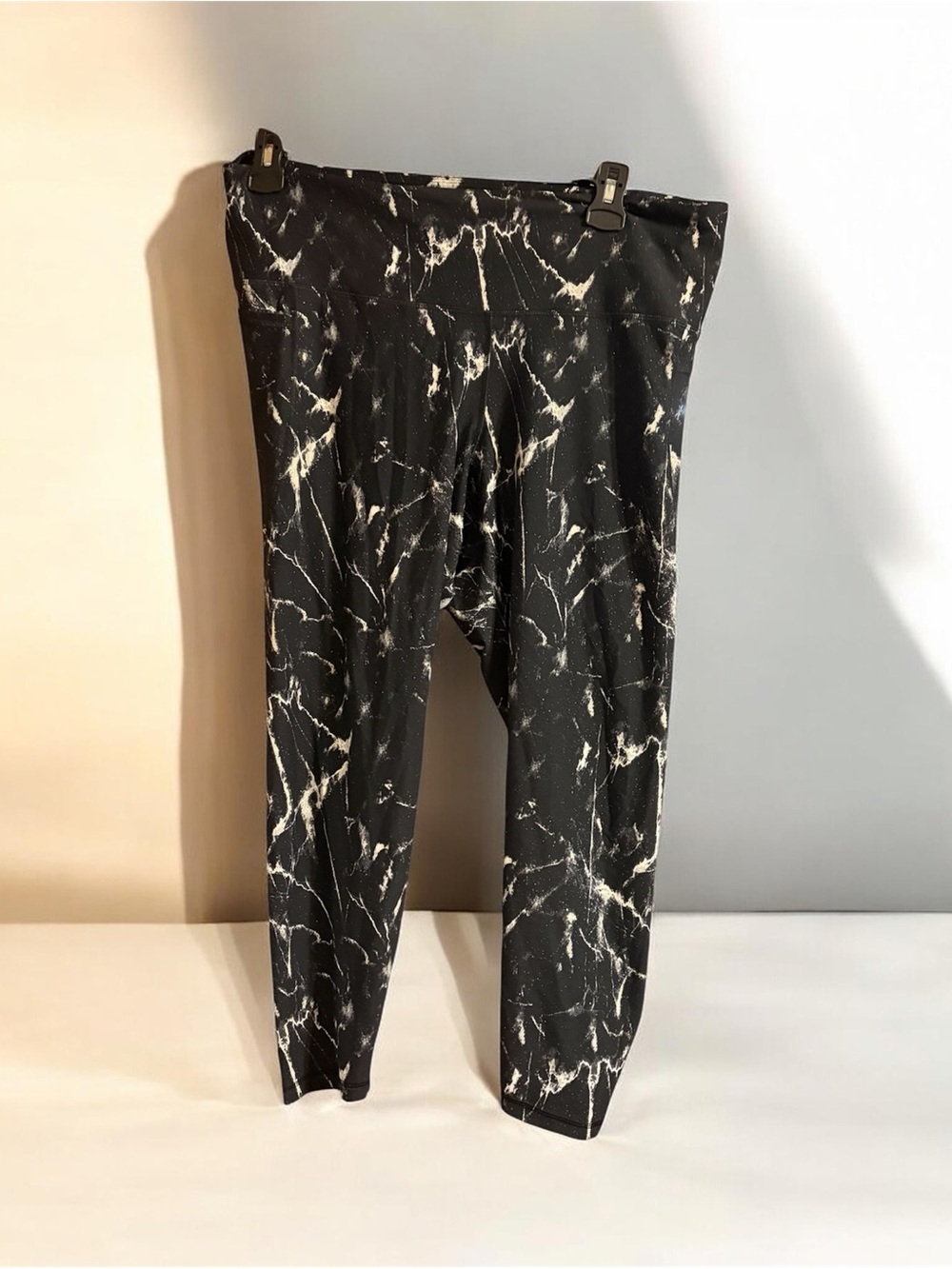 Black Marble-Print Athletic Pants